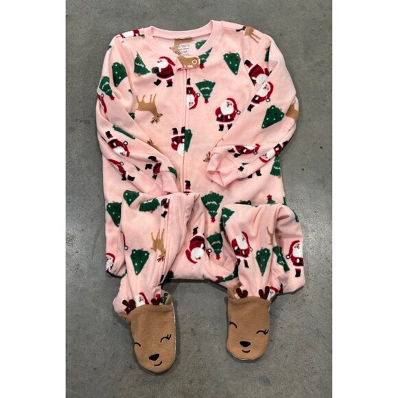 Baby Fleece Footed Pajamas With Santa & Reindeer Pattern Size 4T  Child Of Mine - Picture 1 of 3